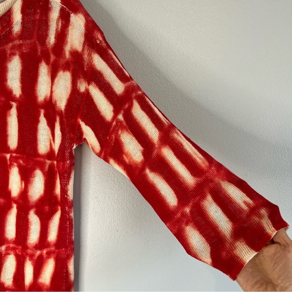 Chico's Womens Linen Rayon Crew Neck 3/4 Sleeve Sweater Sz L Red White Tie Dye - Picture 5 of 6
